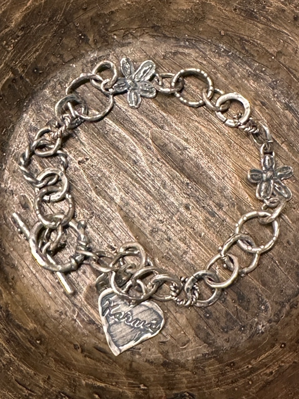 Sterling Silver 925 Boho Artisan Handmade Karma Flower Unique Link Bracelet